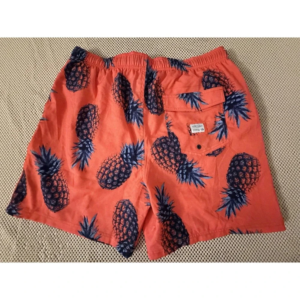 OCEAN CURRENT Swim Trunks L/XL Men Large Pineapple Orange Pink Shorts Lined Mesh